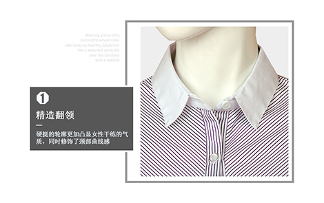 白領(lǐng)紫色對(duì)斜條棉質(zhì)女士長(zhǎng)袖襯衫